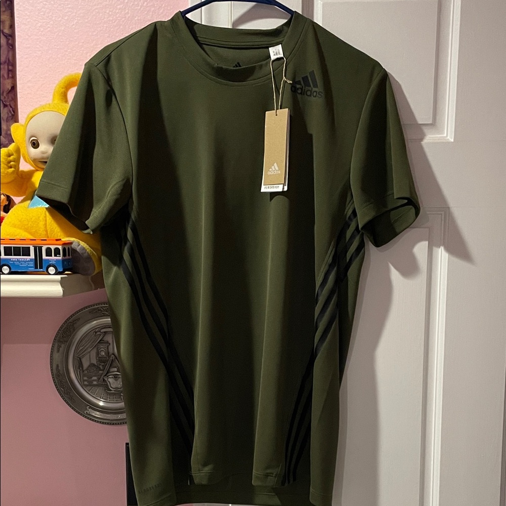 Adidas Men's Olive Green Tee with Black Accents